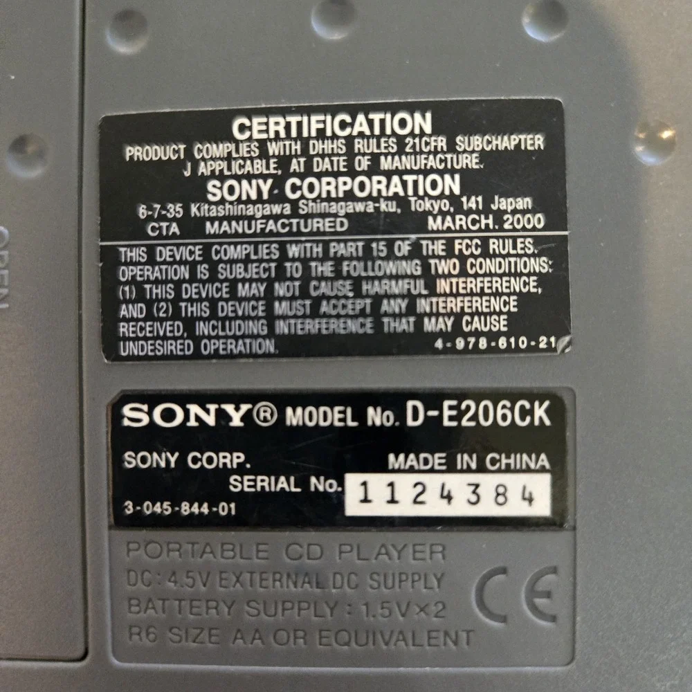 Sony Discman Car Ready ESP2 Digital Mega Bass Portable‎ CD Player D-E206CK Read!